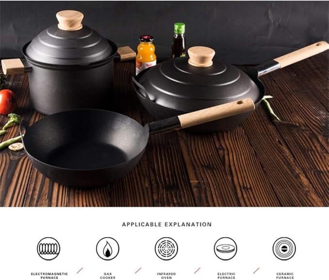 Cookware Set 3 Pieces Non-Stick Cookware Set Kit Pots and Pan Set Cooking Utensils Suitable for Gas Stove Induction Cooker Black Pot &amp Pan Sets (Color : Black Size (Black