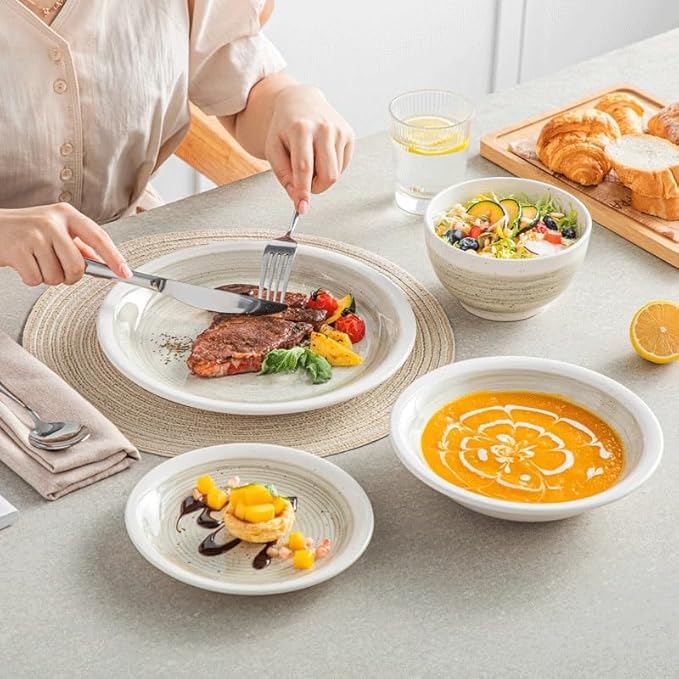 16 Piece Stoneware Tableware Set with Dinner Dessert Plate Cereal Pasta Bowl for 4 Person