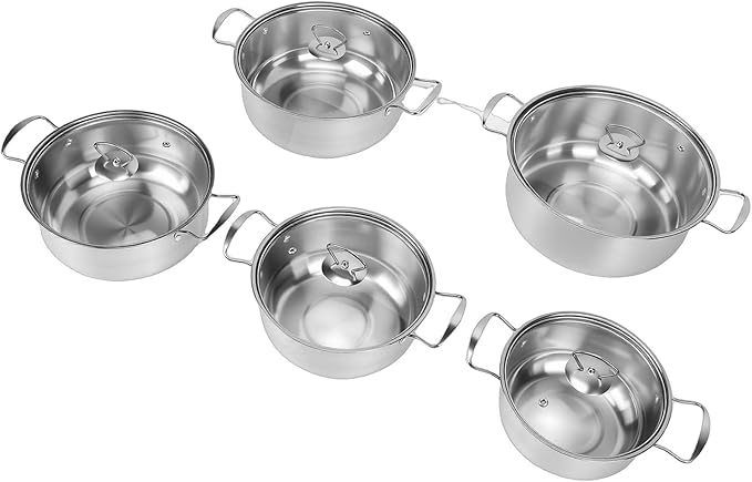 AYNEFY Durable Glass Lid Collection Soup Pot Set SUS Stainless Steel Cookware Sets Kitchen Cooking Pots Non Chef for Induction Oven Broiler Kitchen Tools