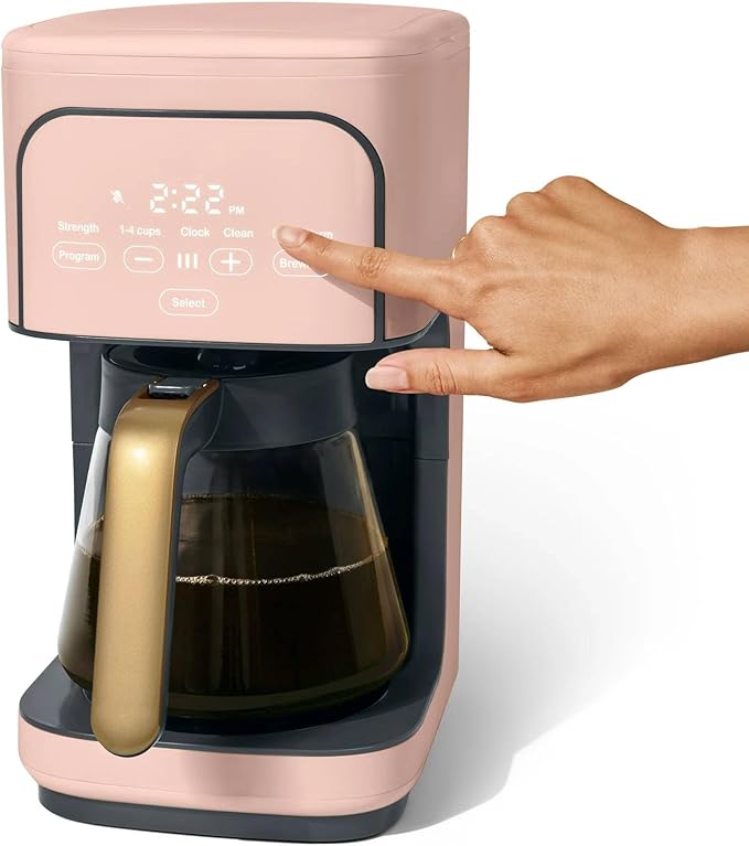12 Cup Programmable Coffee Maker with Glass Carafe Reusable Filter and Touch Display (Rose)