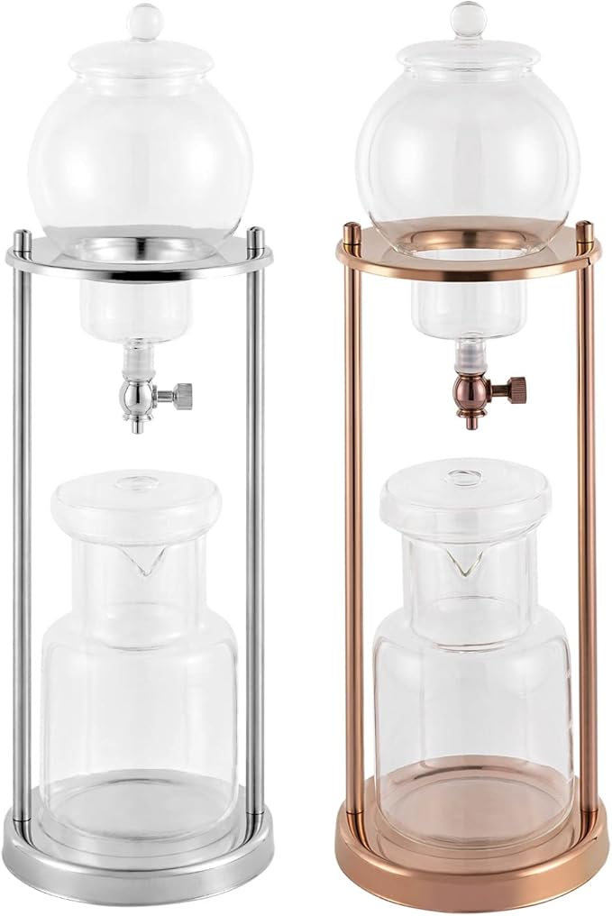 Iced Coffee Cold Brew Drip Tower Coffee Maker Ice Coffee Machine Cold Brew Dripper Iced Coffee Brewer Maker 8 cup (Sliver)