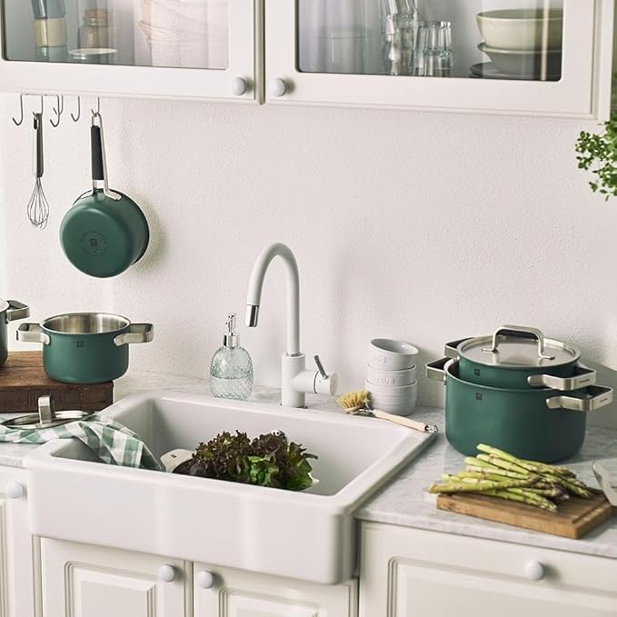 ZWILLING Pure Cookware Green Set of 3 3Ply Stainless Steel Coloured Ceramic Outer Coating Stay Cool Handles Dishwasher Safe