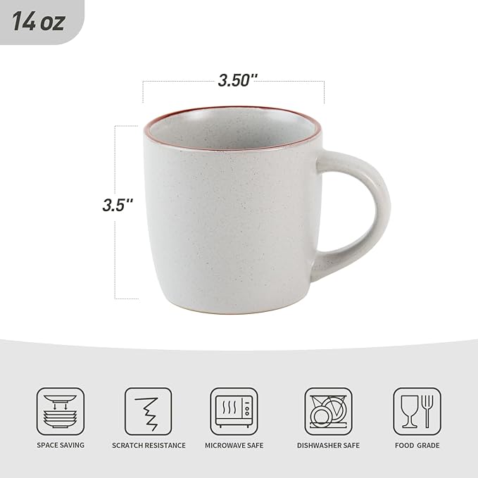 Famiware Venus Dinnerware Sets and Mercury Coffee Mugs Set of 4 16 Pieces Plates and Bowls Sets Microwave and Dishwasher Safe Light Gray