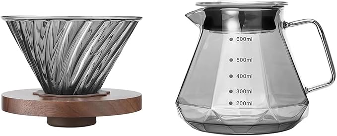 Fit forPour Over Coffee Maker with Walnut Handle &amp Glass Lid - 13.5/20 OZ Glass Coffee Pot for Home Café Restaurant and Camping(600ml)