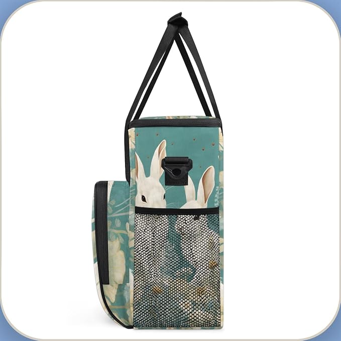 Easter Rabbit Coffee Maker Carrying Bag Chrysanthemum Travel Storage Bag Compatible with K-Mini or K-Mini Plus Single Serve Coffee Brewer Carrying Case with Multiple Pockets &amp Shoulder Strap