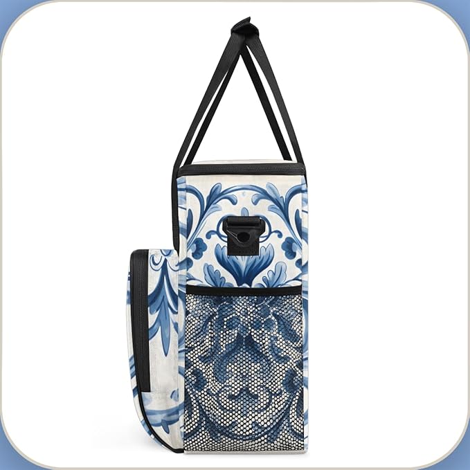 Botanic Flower Coffee Maker Carrying Bag Retro Flower Travel Storage Bag Compatible with K-Mini or K-Mini Plus Single Serve Coffee Brewer Carrying Case with Multiple Pockets &amp Shoulder Strap