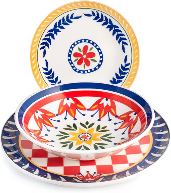 H&ampH Dolce Vita 18-Piece Stoneware Dinner Set Decorated Multi-Colour