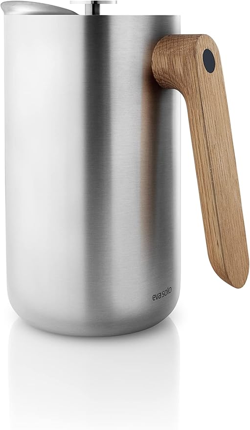 Eva Solo | Nordic Kitchen French Press Coffee Maker 34 oz | Thermo cafetiére Stainless Steel Vacuum Jug with a Oak Wood Handle | Danish Design Functionality &amp Quality | Silver