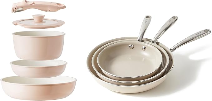 Redchef Ceramic Pots and Pans Set Non Stick Nonstick Kitchen Cookware Sets Non Toxic Pots and Pans Set Non Stick PFAS PFOA &amp PTFE Free Nonstick Frying Pans Set Ceramic Pan Skillet RV Cookwar