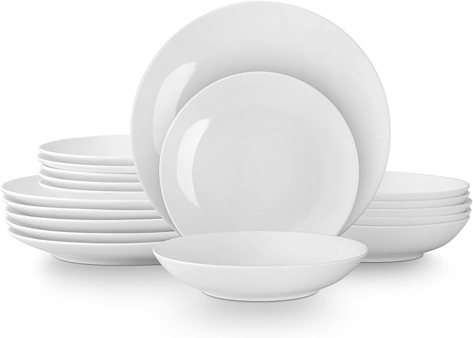 Bone China Coupe Shape Elegance White 18pc Dinnerware Set