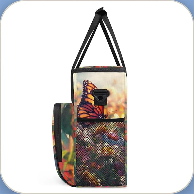 Sunshine Butterfly Colorful Flowers Leaves Coffee Maker Carring Bag Travel Tote Bag Compatible with Keurig K-Mini or K-Mini Plus Portable Single Serve Coffee Brewer Case with Pockets for K-cup Pods
