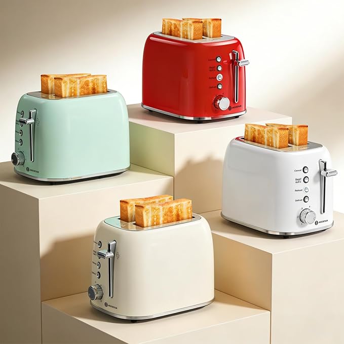 Aigostar Toaster 2 Slice Retro Extra-Wide Slot Toasters Best Rated Prime for Toasting Bagels Breads Waffles &amp More Cancel Defrost &amp 6 Browning Removable Crumb Tray Stainless Steel Red