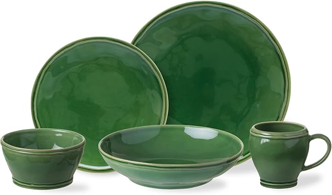 Casafina Ceramic Stoneware 5-Piece Place Setting Service for 1 - Fontana Collection Forest Green | Microwave &amp Dishwasher Safe Dinnerware Set | Food Safe Glazing | Restaurant Quality Tableware
