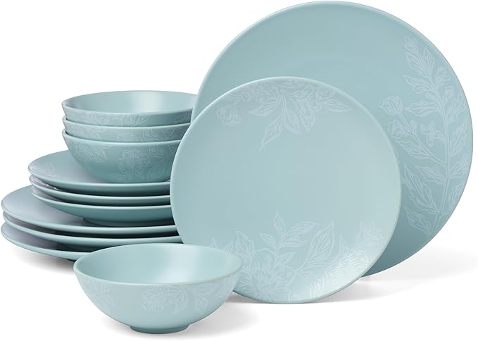 Oneida 897393 Roseto 12-Piece Dinnerware Set French Blue