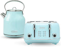 Haden Heritage 4 Slice Wide Slot Stainless Steel Toaster Bundled with 1.7 Liter Stainless Steel Electric Water Kettle Turquoise &amp Chrome