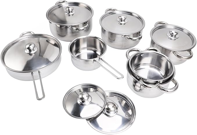 Stainless Steel Pots Pans Set 6 Piece Cookware Set Double Ear Soup Pot Single Handle Milk Pan Frying Pan with Lids for Kitchen Cooking Made of Premium No Harmful Substances