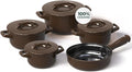 Pure Ceramic Healthy Non Toxic Cookware Set - Oven Safe Up to 1200F Microwave and Dishwasher Safe Longlasting and Lightweight - PFAS PTFE PFOA PFOS - Cocoa Brown