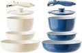 Redchef Ceramic Pots and Pans Nonstick Kitchen Cookware Non Toxic Pots and Pans Non Stick PFAS PFOA &amp PTFE Free Detachable Handle 10 Piece Set (Beige+Blue) RV Cookware