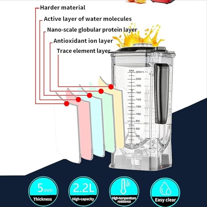 Commercial Stand Mixer 2.2L Electric Blender Smoothie Maker with 110V-240V 18000-30000RPM Capacity Soundproof Hood 5 Presets for Kitchen Milk Tea Coffee Dessert Leisure Shop