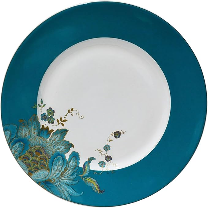 222 Fifth 16-Piece Porcelain Dinnerware Set for 4 Elegant Floral Plates and Bowls Sets-White Teal Gold Ceramic Dishes Chip Resistant Kitchen and Dining Dish Set Microwave &amp Dishwasher Safe E