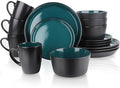 Plates and Bowls Sets 16 Pieces Dinnerware Sets Dishes Set for 4 Christmas Kitchen Set is Home Essentials Dark Green &amp Black