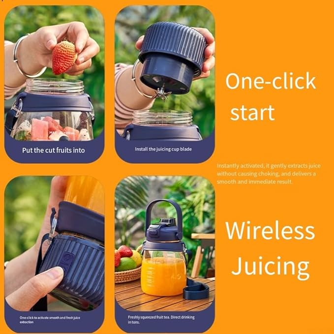 Portable Blender 34.1oz Cup Electric Mixer 6 Blade Stainless Steel Personal Blender Rechargeable for Shakes Ice Fruits with Leakproof Lid Sip Spout Handle(Blue)