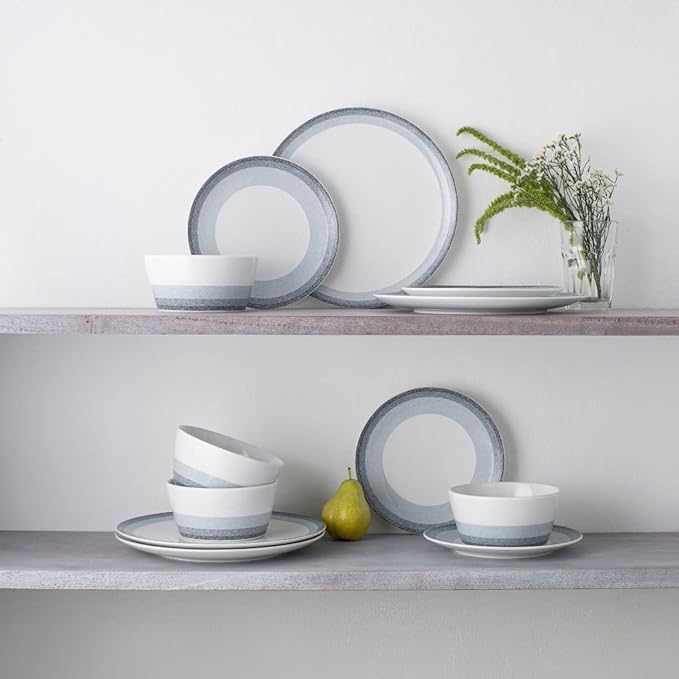 Noritake Colorscapes Layers Ash 12-Piece Coupe Dinnerware Set Service for 4
