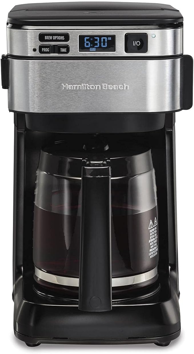 Hamilton Beach 24782 Retro Toaster with Wide Slots Sure-Toast echnology Bagel &amp Defrost Settings &amp Programmable Coffee Maker 12 Cups Front Access Easy Fill Pause &amp Serve
