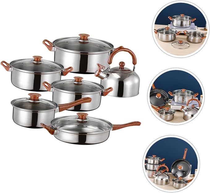 Multifunctional Pot Set 12 Piece Stainless Steel Cookware Steel Pots Pans Easy to Use Cooking