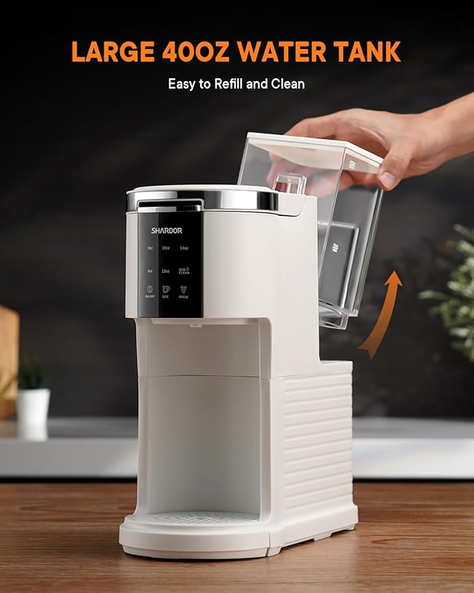 SHARDOR 3 in 1 Coffee Maker K Cup Coffee Maker Compatible with Ground Coffee &amp Teas Single Serve Coffee Machine 6–14oz Brew Sizes 40oz Detachable Water Reservoir Descale Settings White