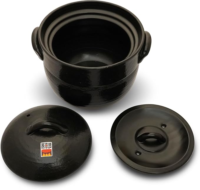 Banko Ware Earthenware Rice Cooker Donabe- Double-Lid Design for Fluffy Rice English manual included for cooking rice Even Heating &amp Enhanced Flavor Experience Made in Japan (3-4 Cups)