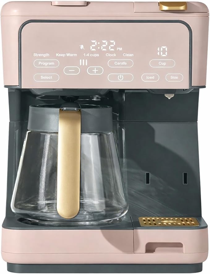Multi Brew Coffee Maker with Single Serve and Carafe Brewing Options for Countertop Home Use (Rose)