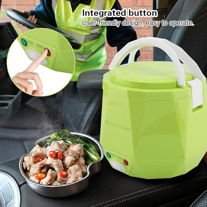 Mini Rice Cookers 24V 1.3 L Electric Rice-cooker Food Steamer for Truck Car Cooking for Soup Porridge Rice Noodles Portable 180W(green)