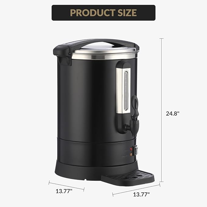 PioneerWorks 120 Cup Commercial Coffee Maker with Percolator Brewing 18L Stainless Steel Hot Water Urn Dual Tap for Fast Serving Event &amp Office Coffee Dispenser in Metallic Black