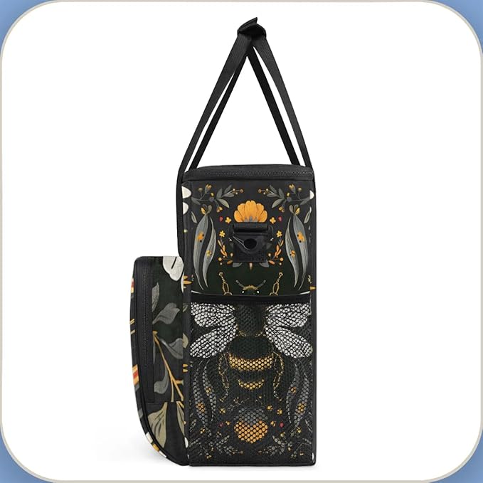 Bee Insect Flower Leaf Coffee Maker Carring Bag Travel Carrying Storage Tote Bag Compatible with Keurig K-Mini or K-Mini Plus Portable Single Serve Coffee Brewer Case with Pockets for K-cup Pods