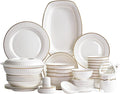 50 Pieces Dinner SetWhite Porcelain Bone China Tableware Set with Round Dessert Plates Soup Plates Dinner Plates Bowls Dishes Soup Pot Service for 10 People with Gold Rim