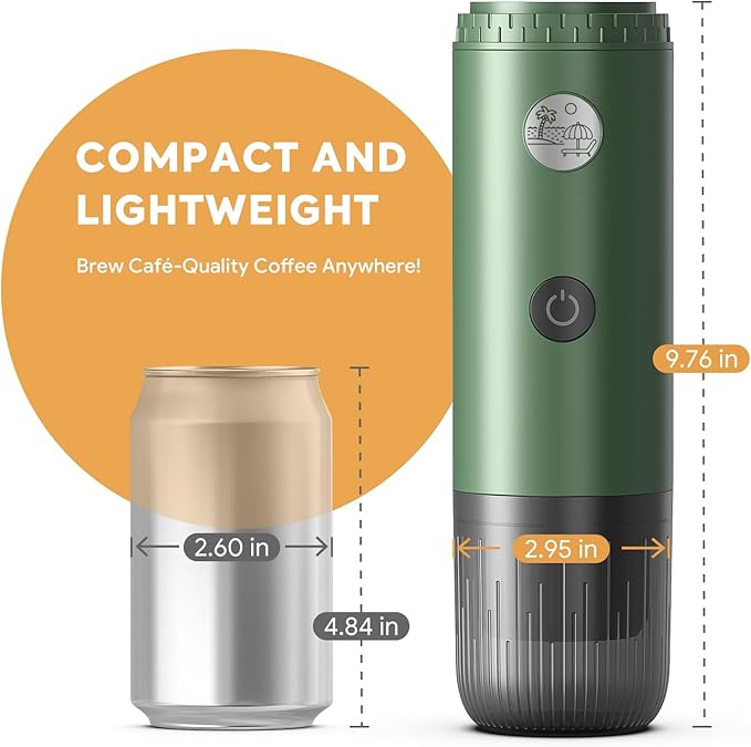 Portable Electric Espresso Machine Travel Coffee Maker for Camping Car Coffee Maker Self-Heating with USB-C 20 Bar Coffee Maker With Ground Coffee &amp NS Capsule for RV Hiking Office(Green)