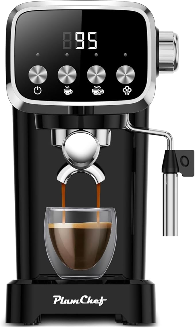 20 BAR Slim Vertical Espresso Machine with Milk Frother Built-in Cup Warmer 43 OZ Detachable Tank for Rich Espresso Americano Latte Compact Space-Saving Design Screen Button Black