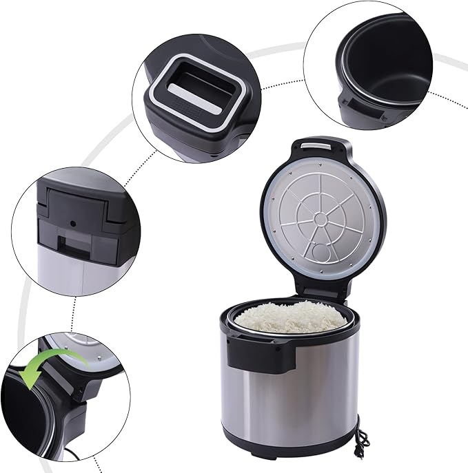 Rice Warm 19L Rice Portable Rice Warmer with Non-stick Coating Inner Pot Adjustable Temperature Big Capacity Thermal Sushi Rice Warmer with Hinged Cover 110V