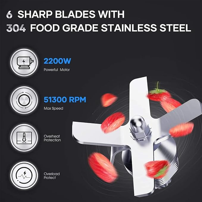 Professional Countertop Blender 2200W High Speed Smoothie Blender Home and Commercial Blender with Timer 68 Oz Large Capacity for Shakes Smoothies Ice Crushing Fruits Fresh Juice Soup