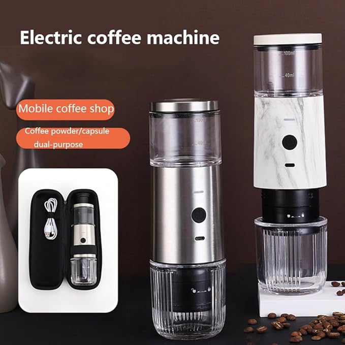 Portable Espresso Machine 2 in 1 Travel Coffee Machine Compatible with Cup Capsules and Ground Coffee Water Tank Capacity 100ml Portable USB Charging Suitable for Camping HikingSilver
