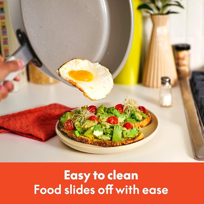 bella 9 Piece Ceramic Nonstick Cookware Set Fits-anywhere™ Kitchenware w EverGood™ Coating Dishwasher &amp Oven Safe All Stovetops Compatible Stackable Design Cool Touch Handles Oatmilk