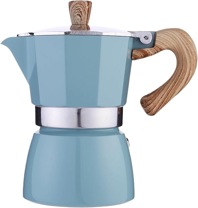 Octagonal Black Coffee Maker Double Valve Moka Pot Espresso Aluminum Alloy Stainless Steel Set(Blue300ml)