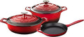 La Cuisine LC 2600 5 Piece Enameled Cast Iron Round Casserole Cookware Set Red