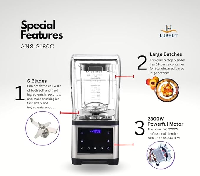 Heavy-Duty 1800W professional Blender Mixer Multi-speed and function Juicer Food Processor &amp Smoothie Maker with Leak-Proof 1.8 litters Jar Stainless-Steel Blades Touch Control Long life