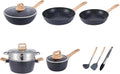 10 Piece Nonstick Cookware Set Frying Pan Saucepan Saute Pan Steam Rack Sturdy Scratch Resistant Coating Even Heat Distribution Modern Design for Home Cooks (Black)