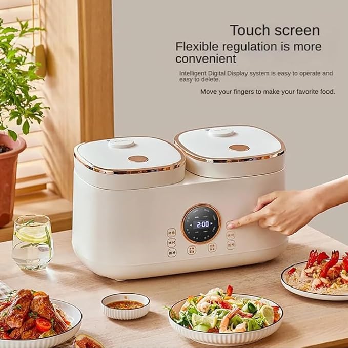 Professional Small Electric Rice Cooker Home Intelligent Multi-Functional Integrated Dual-Control Small Integrated Rice Cooker 2L+2L Capacity for Home Cooking