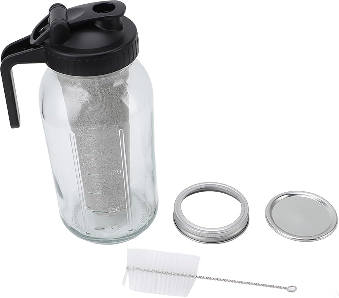 Cold Brew Coffee MakerJar Pitcher with Stainless Steel Filter Pour Spout Handle Lid Thick Glass Iced Coffee Maker Pitcher Jar for iced coffee Tea Lemonade (2000ml)