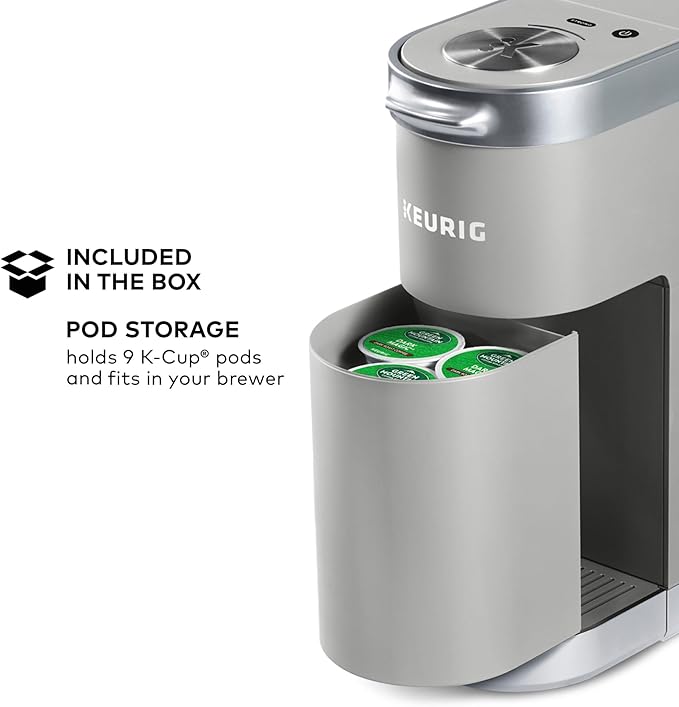 Keurig K-Mini Plus Single Serve K-Cup Pod Coffee Maker with 6 to 12oz Brew Size Stores up to 9 K-Cup Pods Travel Mug Friendly Studio Gray