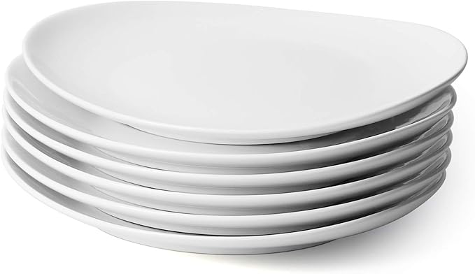 Sweese Porcelain 11 Inch Dinner Plates Set of 6 - White Dinner Plates - Dishwasher Microwave Oven Safe Scratch Resistant